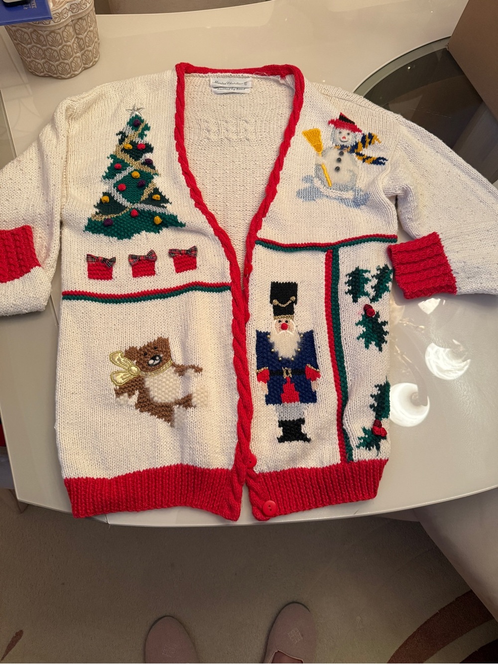 Marisa Christina White and Red Holiday Embroidered Cardigan